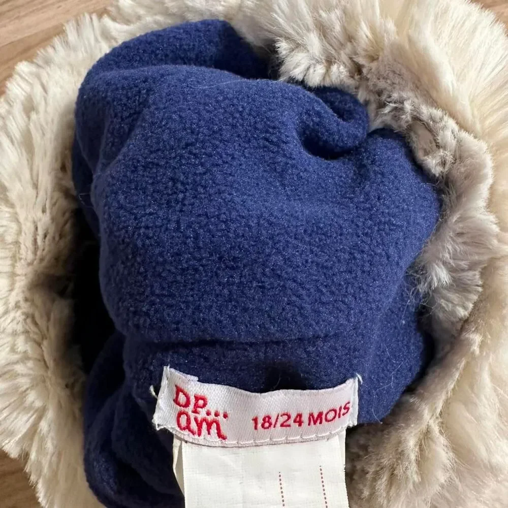 Baby Winter Trapper Hat 18-24M Navy Blue Faux Fur Pom Pom Ear Flap kids ushanka